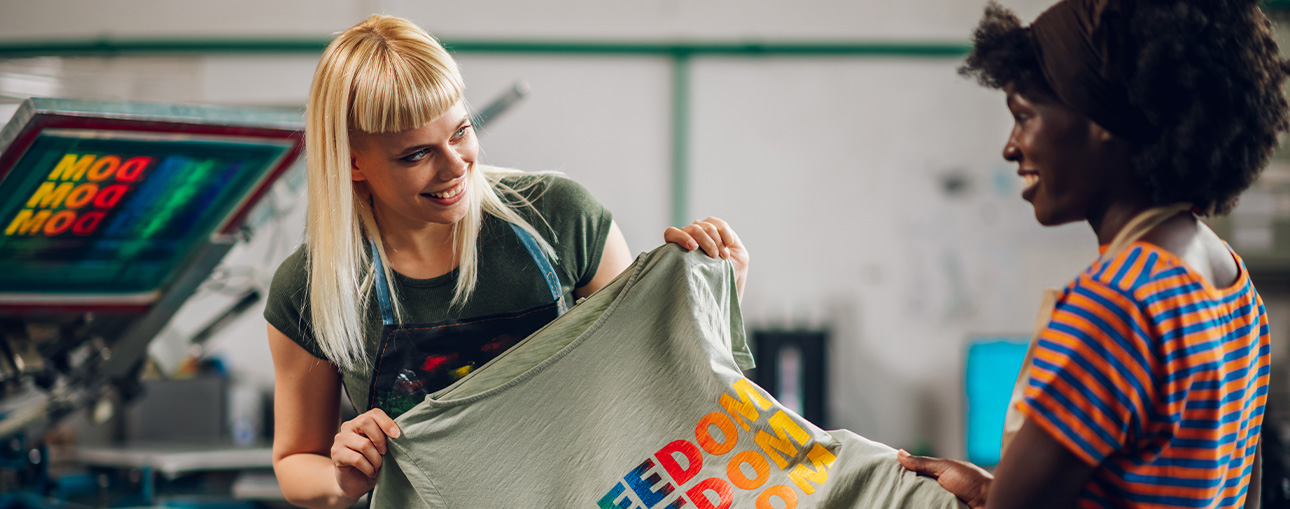 Two print shop owners discussing a print